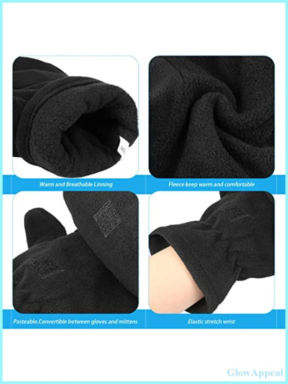 Fingerless Convertible Mittens with Flap - Fleece Winter Gloves